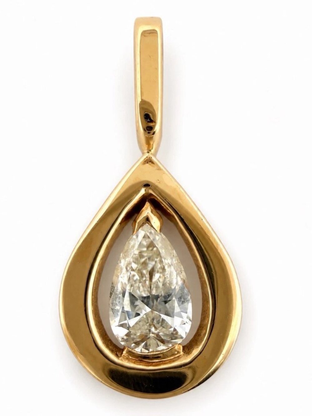 Natural 1.00 CT Pear Brilliant Diamond Pendant 14K Yellow Gold VS J-K Estate
